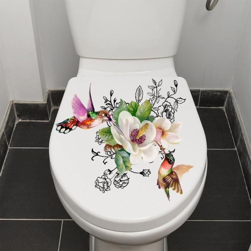 Waterproof PVC Toilet Sticker Bird Flower Toilet Lid Decal Toilet Seat Lid Sticker Strong Adhesive Bathroom Wall Stickers