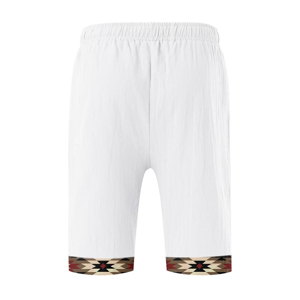 Men's Cotton And Linen Solid Color Lace-up Sweatpants Men's Shorts Casual Pants