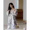 Women's Antibacterial Rayon Cotton Nightgown - Autumn Wabi-sabi Style, Pure Cotton, Long Sleeve, Mid-length Homewear Pajamas