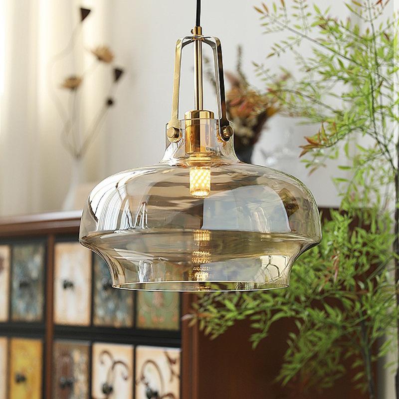 American Vintage Amber Glass Pendant Lamp Nordic Modern Home Decoration Bedroom Study Living Room Chandelier Atmosphere LED Lamp