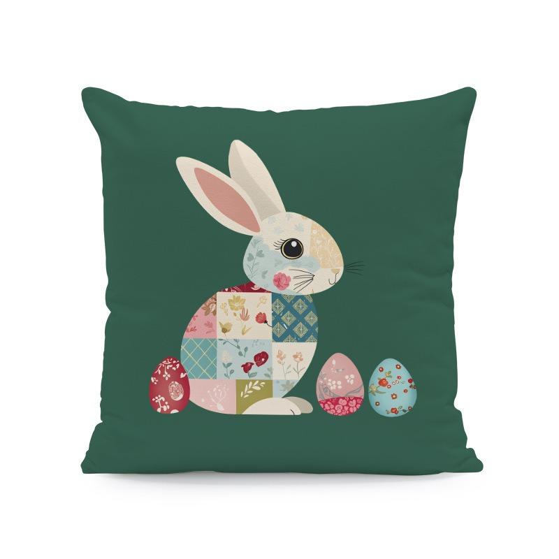 Happy Easter Egg Chick Floral Pillow Cover 2D Printed Peach Skin Cushion Case For Sofa Living Room Spring Decor 45X45