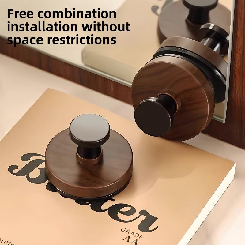 Walnut Wood Pattern Suction Cup Knob Hook for Bathroom and Kitchen Wall-mounted Storage Rack Without Drilling Clothes Hanger Hanging Frame
