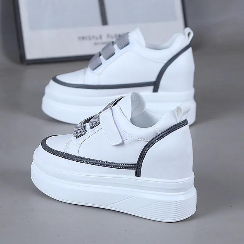 Fashion 2025 Spring Women's High Heels 9 Cm Thick Base Sneakers New Autumn and Winter Fashion Casual Shoes Black White 34-40