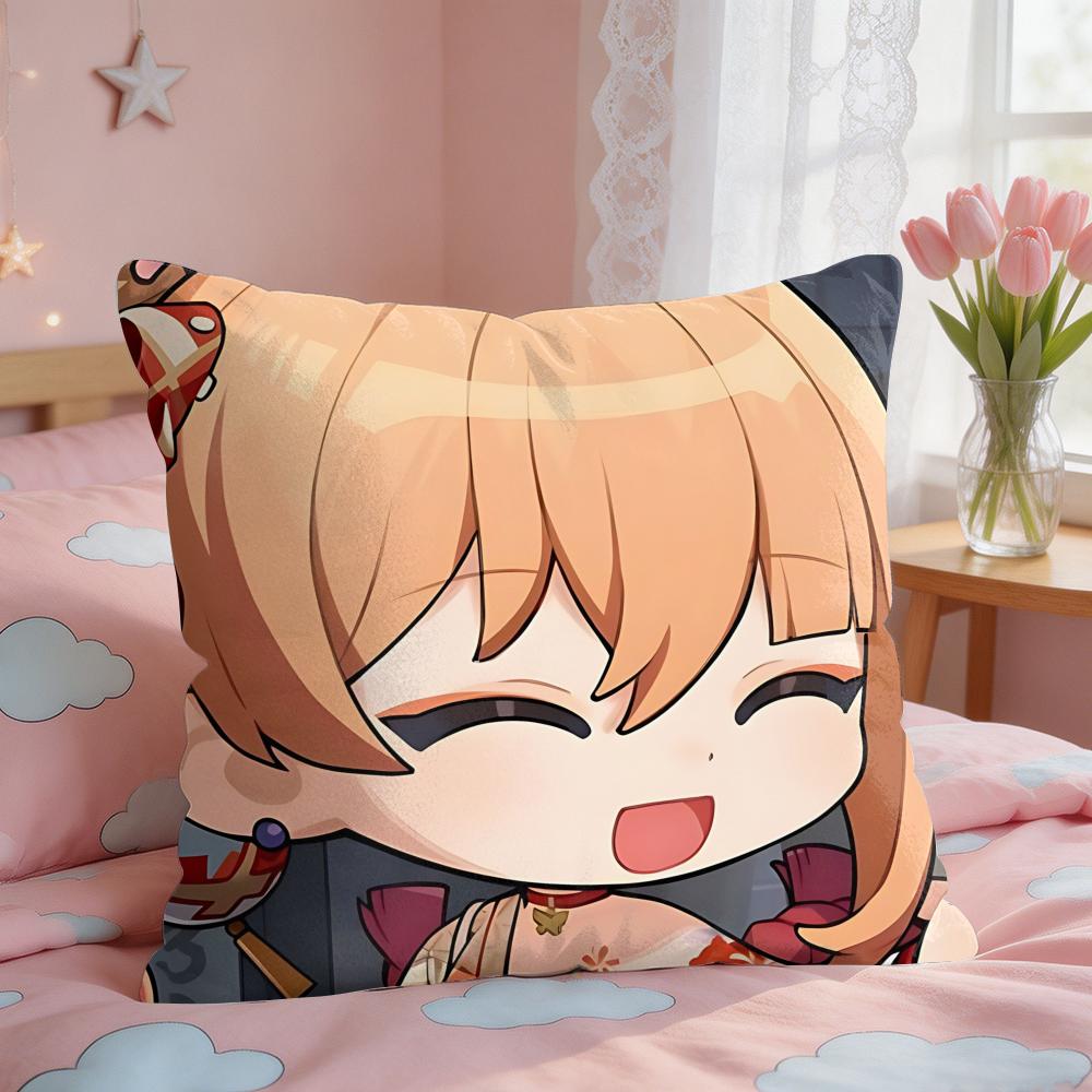 Yoimiya Cute Genshin Impact Cushion Cover Square Short Plush Pillow Case Living Room Sofa Home Decor Funda X