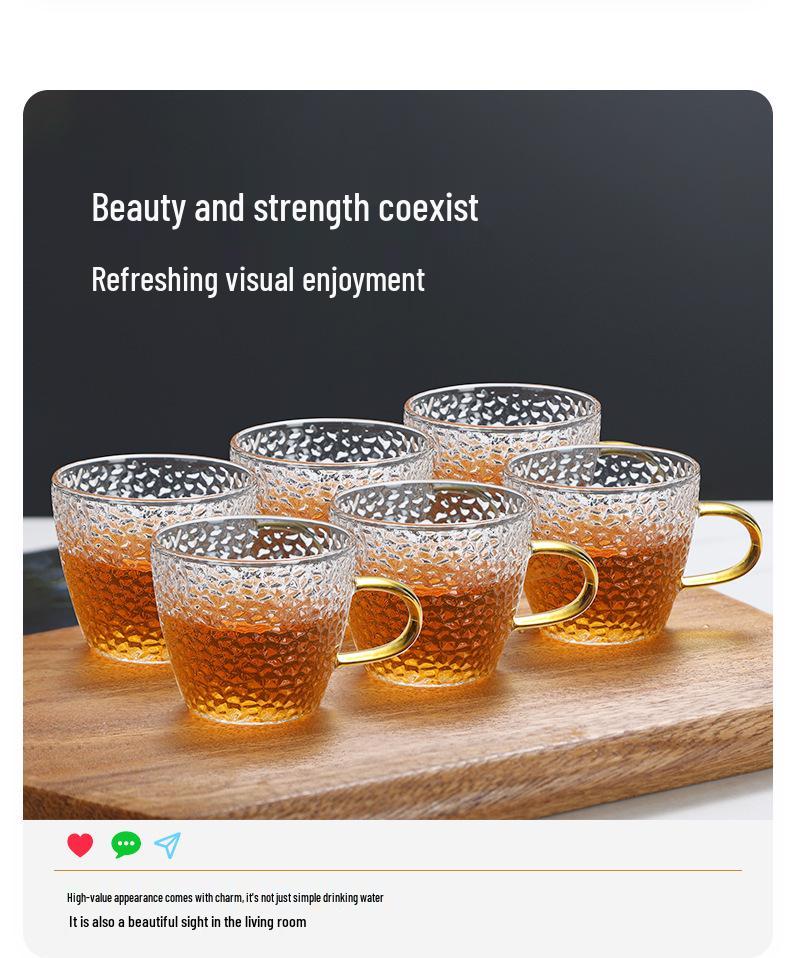Set of Six Hammered Pattern Small Borosilicate Glass Tea Cups for Kung Fu Tea Tasting