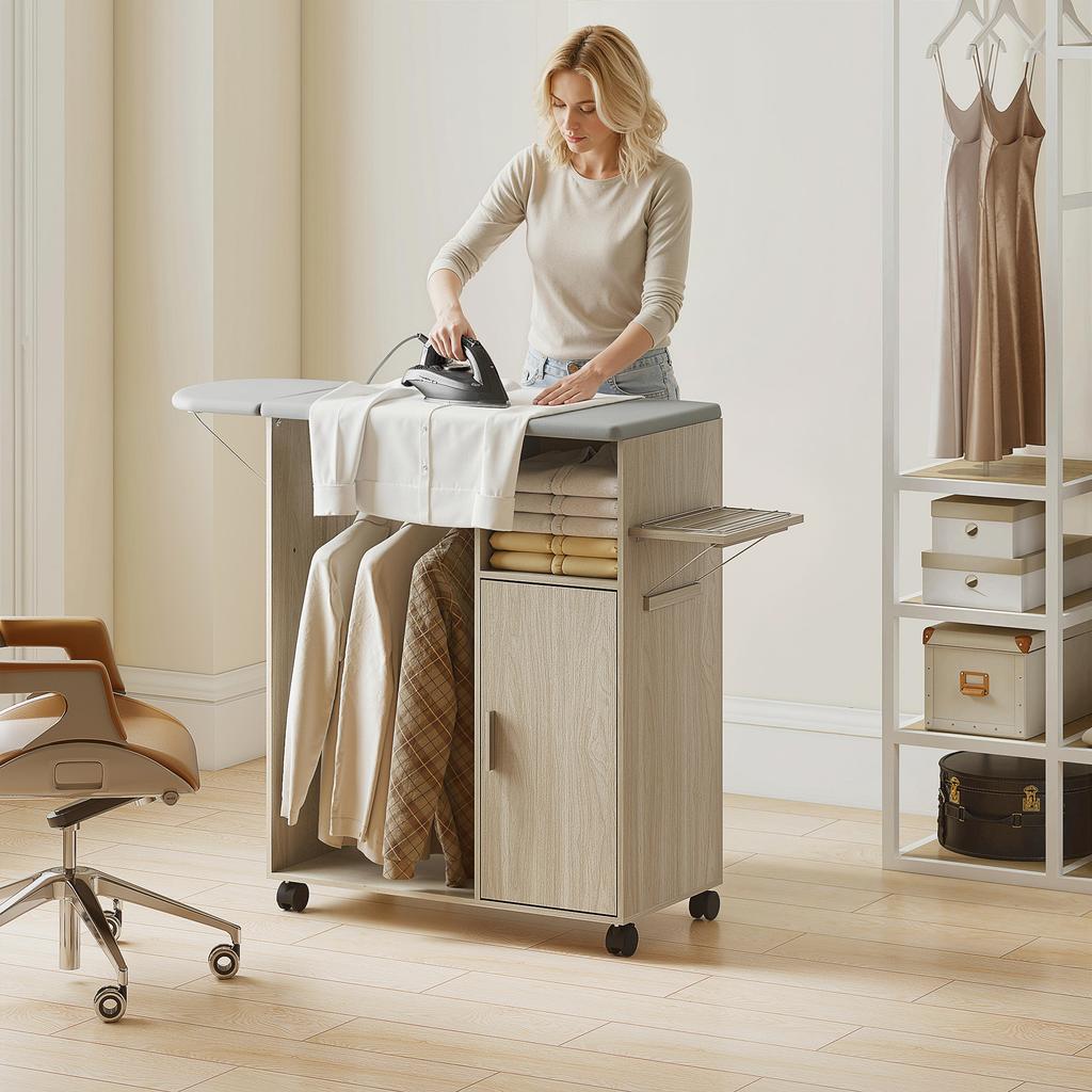 Ironing Board on Wheels, 127 x 42.5 x 99 cm, Natural Wood