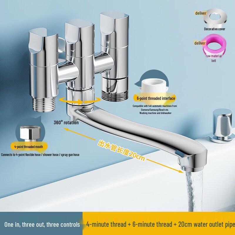 Triple Outlet Brass Faucet for Washing Machine & Mop Sink