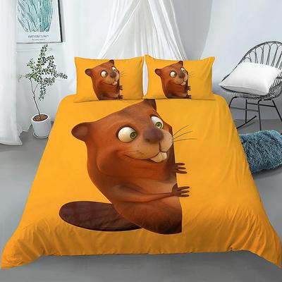 Copripiumino Castoro Cartone Animato King Queen Divertente Adorabile Set Biancheria da Letto Animale Bambini Ragazze Fauna Selvatica Poliestere Copripiumino Federa