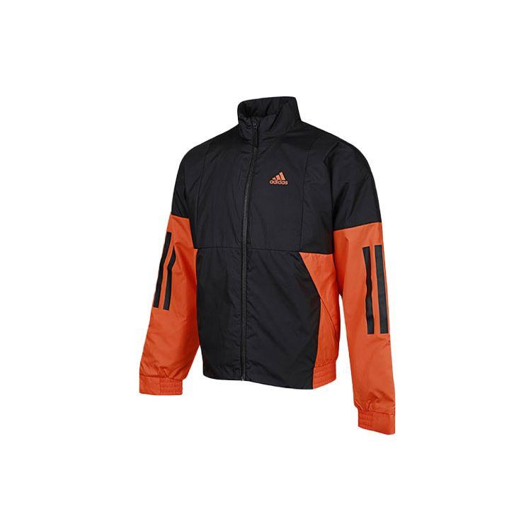 Adidas Three Stripe Printed Color Block Stand Collar Long Sleeve Cotton Jacket Men Jacket Black FT2440