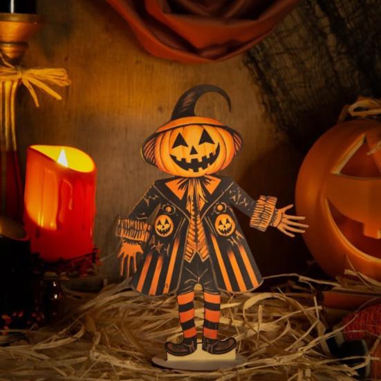 Yousheng 1/6Pcs Halloween Pumpkin Man Bunting Spooky Rustic Wooden Pumpkin Man Hanging Garland Table Sign Festival Ornament Decoration