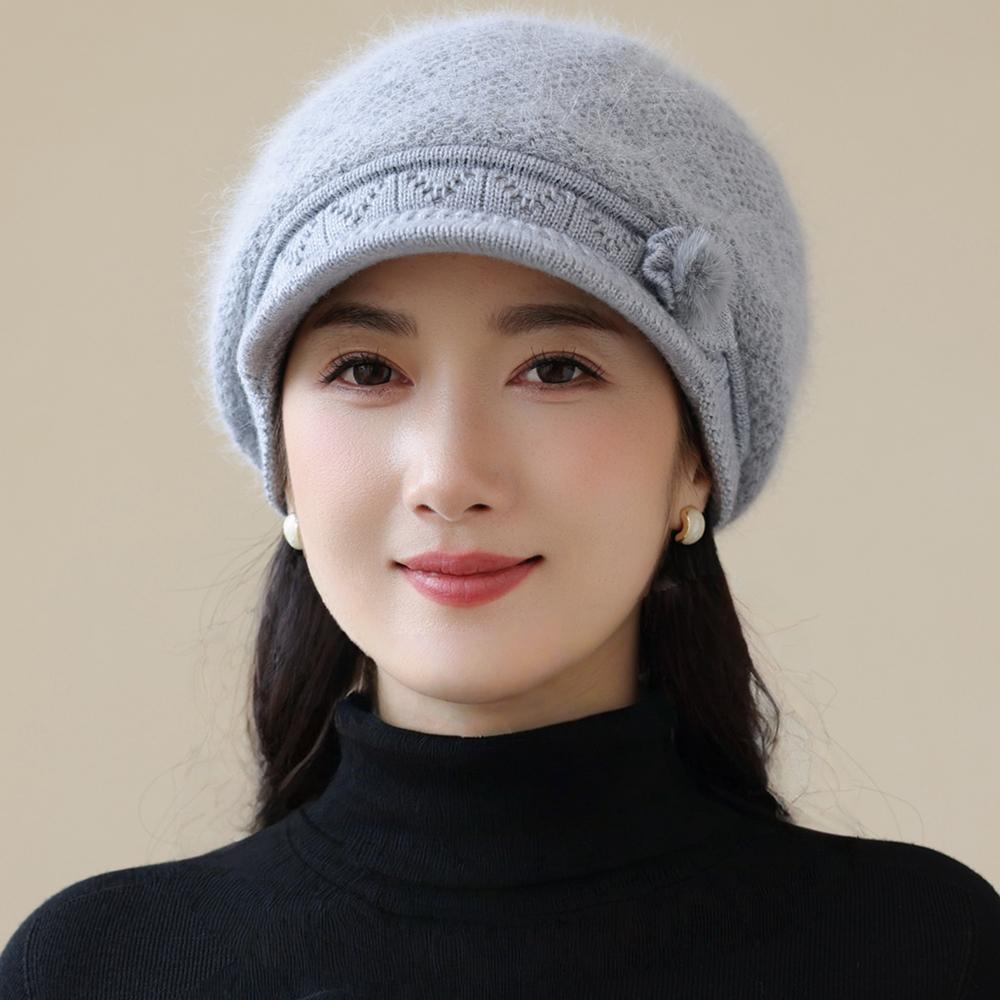 Women Winter Hat Plush Fur Lined Warm Cap For Women Casual Rabbit Fur Blend Streetwear Outdoor Fashion Knitted Hat