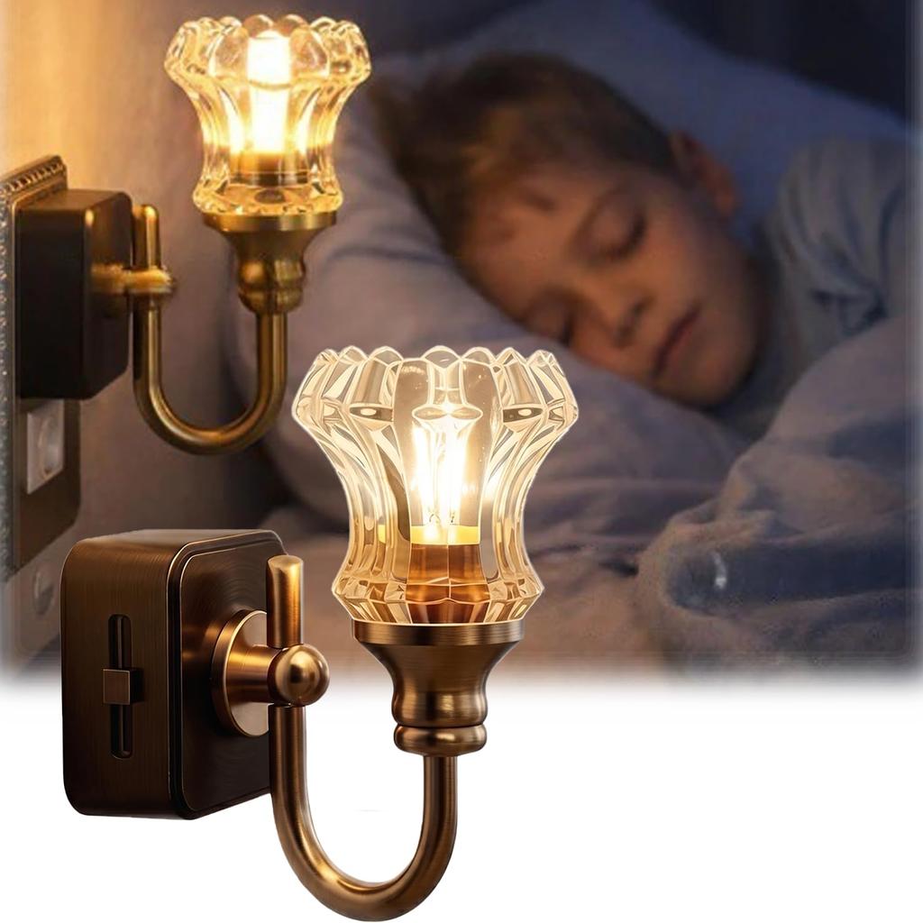 Wandleuchte im Retro-Stil, Steck-Nachtlicht, USB-betrieben, mit Schalter, Glaslampenschirm in Warmlicht, Wandleuchte im Landhausstil.
