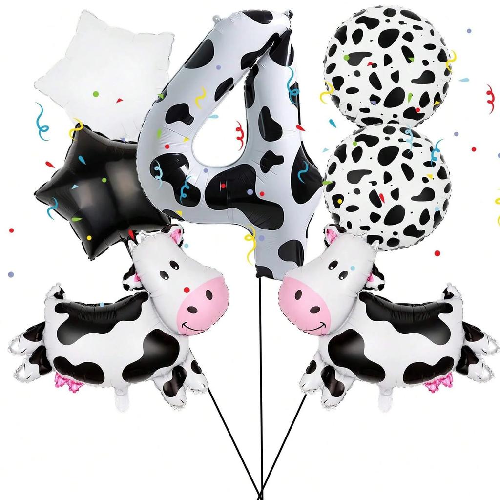 7pcs Cartoon Big Cow Balloon 40inch Black White Cow Number 0-9 Balloon Set Kid's Birthday Farm Animal Party Balloon Decoration