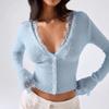 2026 Herbst Spitze Stricktop Damen Slim Fit V-Ausschnitt Langarm Pullover