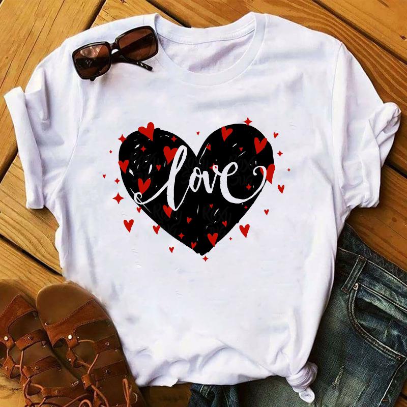 Summer 2025 Fashion Leopard Flower Sweet Love You Lady Ladies Womens Tee T-Shirt Graphic Female Valentine's Day Top T Shirt Gift