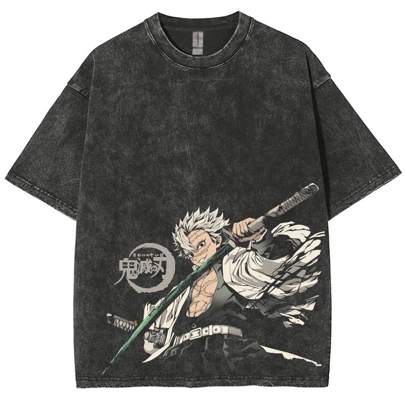 

Anime Demon Slayer Shinazugawa Sanemi Print T Shirt Men Women Washed Cotton T-shirts Oversized Tshirt Harajuku Tee S
