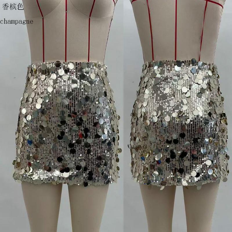 Minifalda Plateada con Lentejuelas de Cintura Alta para Mujer, Falda Corta Brillante para Fiesta y Club