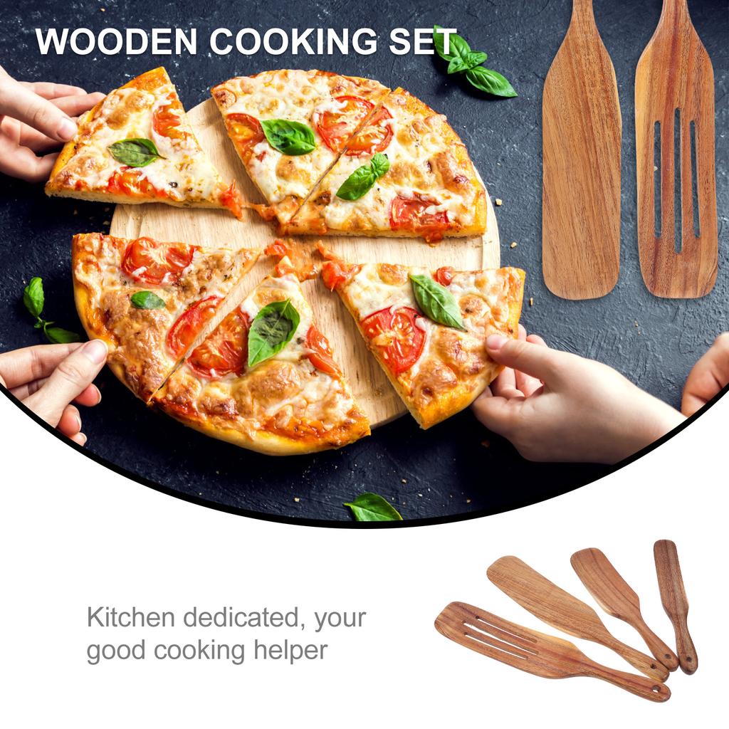 Teak Kitchen Set Cooking Pans Nonstick Wooden Spatula Utensils Slotted Turner Cookware