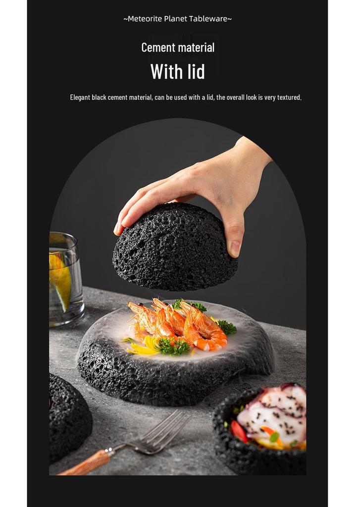 Specialty Meteorite Ball Plate - Japanese Style Creative Tableware with Dry Ice Effect
