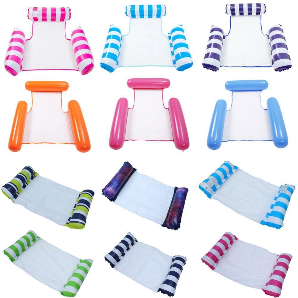 Outdoor Inflatable Striped Floating Pool Lounger - Single Person Foldable Hammock