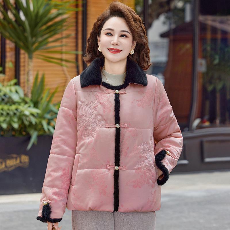 2025 Women's Plus Size Winter Coat - Chinese Style Short Cotton Jacket for Mothers (40+ Years)