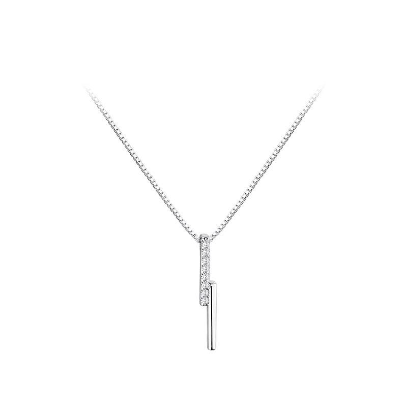 Korean niche ins simple style summer one-word line zircon pendant 925 sterling silver necklace female versatile 925 silver