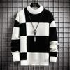 Brand Clothing Warm Autumn Winter Sweaters Men Casual Patchwork Color Knitted Pullovers Male Plaid Round Neck Sweater Man
