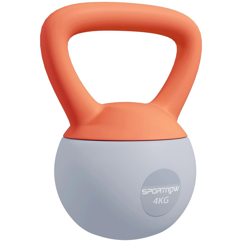 4KG Soft Kettlebell, Kettlebell with Non-Slip Handle for Home Gym, Weight Lifting, Strength Training, Orange/Grey