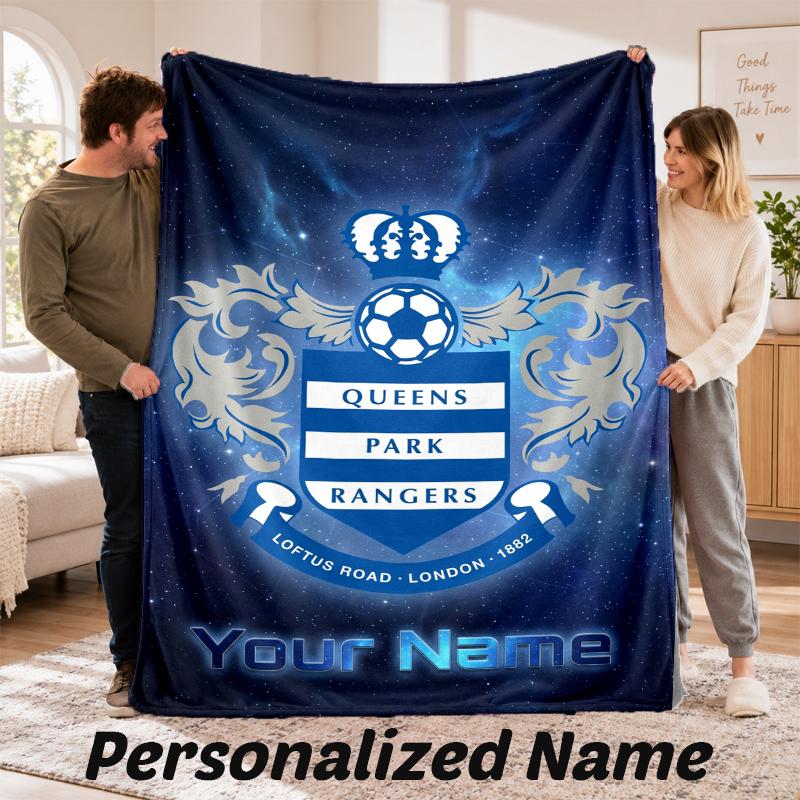 Queens Park Rangers FC Personalized Flannel Blanket Custom Name Text Soft Throw Blanket Home Decor