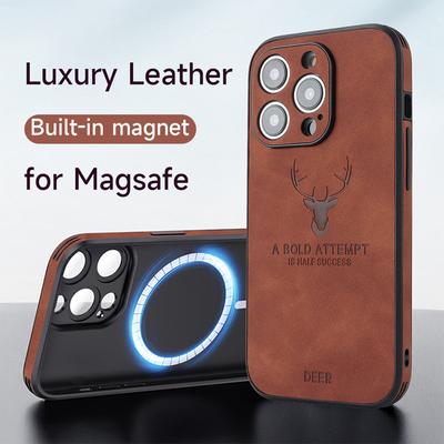 Luxus Leder Hirsch Magnetische Drahtlose Ladung Für Magsafe Fall Für iPhone 16 15 14 Plus 13 12 11 Pro Max Weiche Silikon Stoßfest Abdeckung