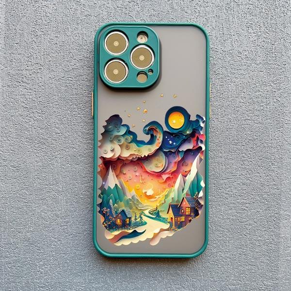 2D Printing Landscape Phone Case For iPhone 16 14 Pro 13 Mini 15 7 8 Plus SE2 XS X XR 12 Pro Max Creative Mountains Back Cover