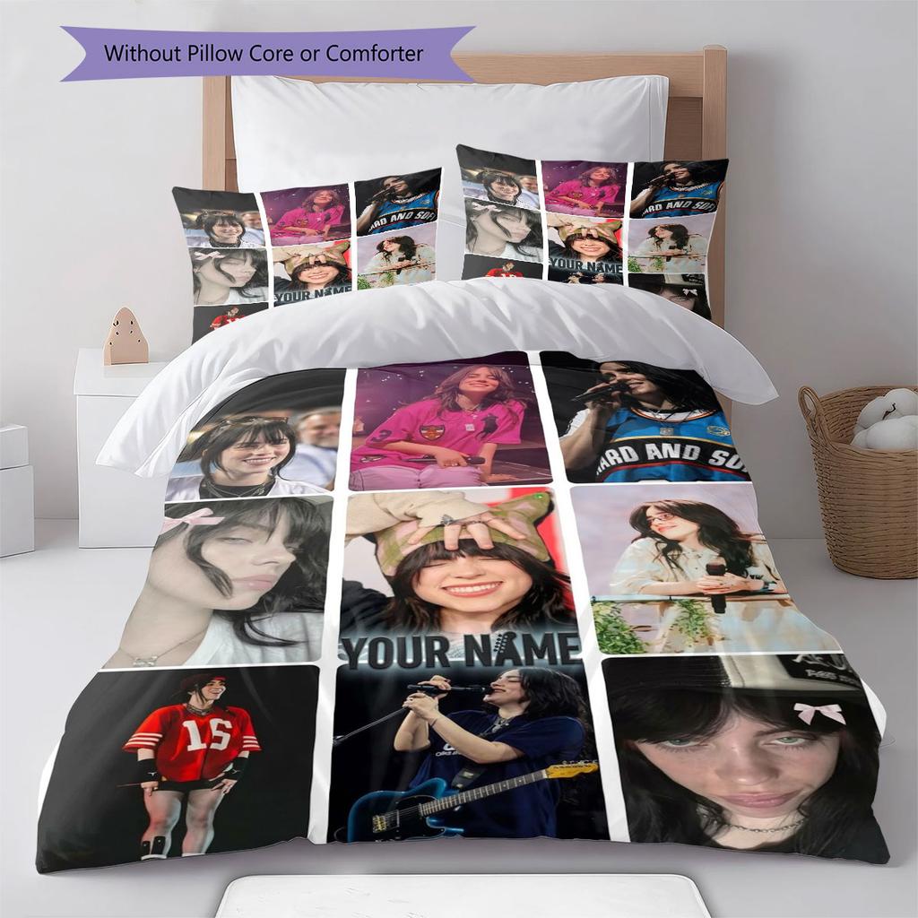 Biancheria da letto con motivo personalizzato nome Billie Eilish, Set piumone Copripiumone Federa Regalo di Compleanno per la Casa(1 * copripiumino + 2 * federa, senza nucleo)