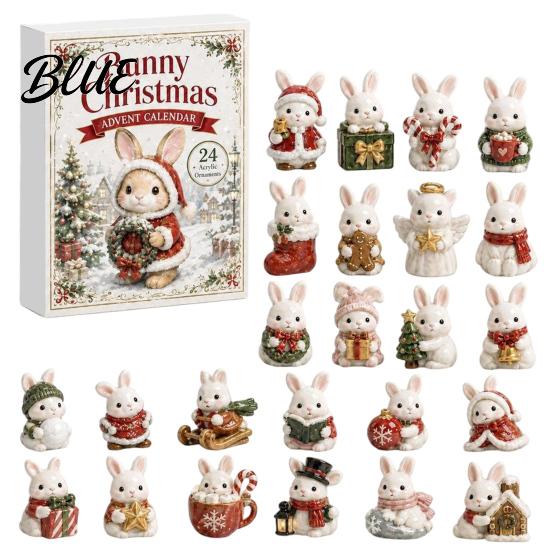 Acrylic Rabbit Advent Calendar 2026 Bunny Calendar, 24 Days Ornaments Christmas Countdown Birthday Party Favors 2D Flat Cute Animal Pendants for Xmas