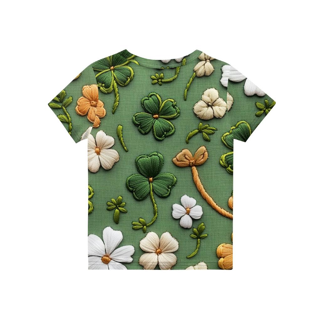 Children's Fashion Casual Short-sleeved St. Patrick Print Crew-neck T-shirt Top