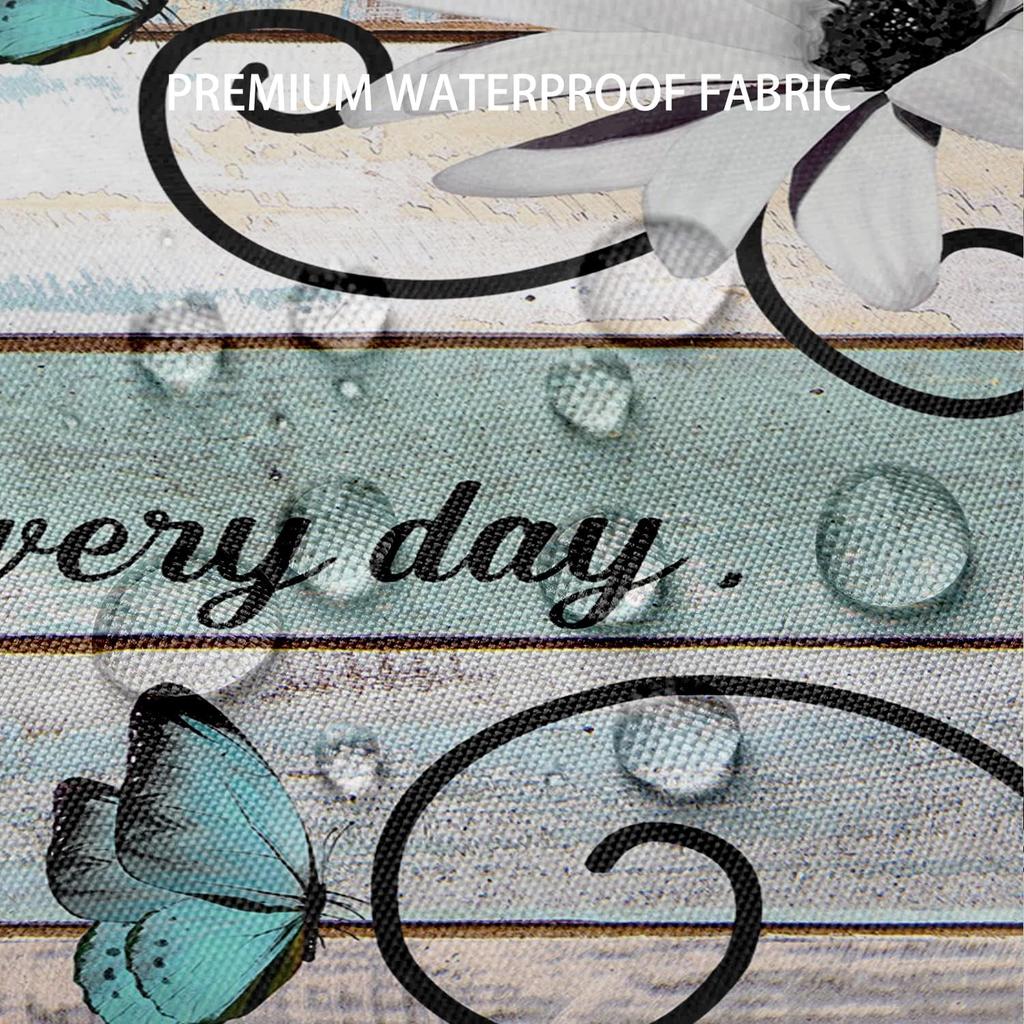 Blue and White Daisy Watercolor Flower Waterproof Bathroom Shower Curtain (with 12 Hooks) 72x 72 Inch Blue Butterfly Pastoral Style