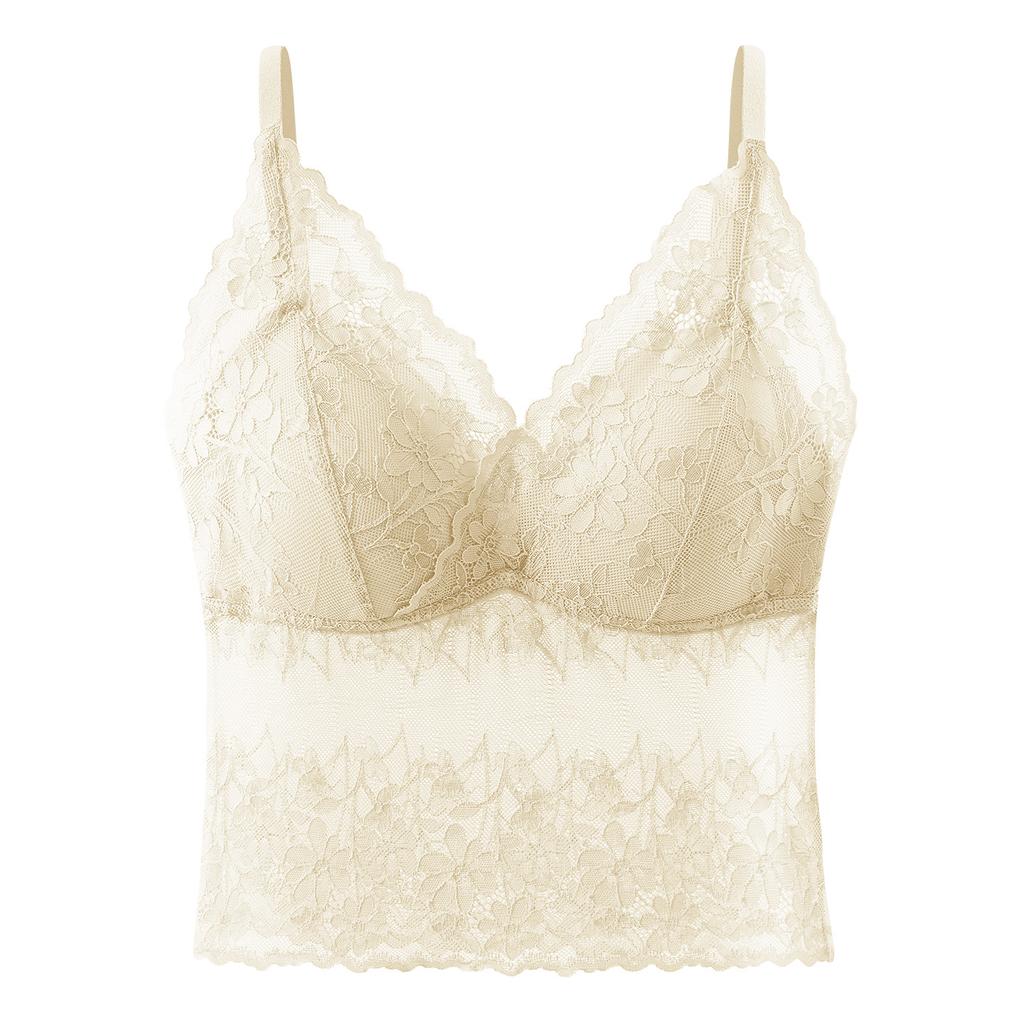 Women French Lace Sexy Beautiful Back Fixed Cup Long Camisole Tank Top