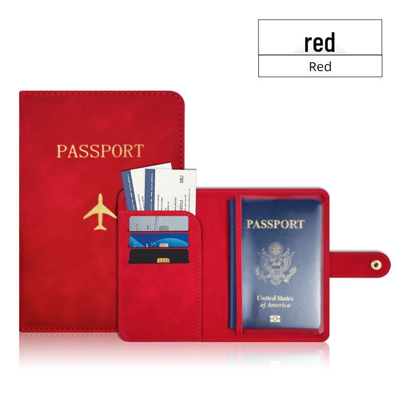 Leather Passport Holder with Airplane Buckle & Multi-Card Slots - PU Passport Protection Set