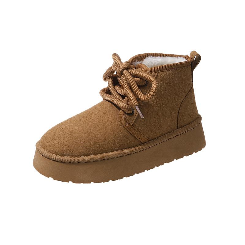 

Женские зимние теплые ботинки на толстой платформе для снега, нескользящие полусапожки из искусственной замши, удобные полусапожки на шнуровке с подкладкой из искусственного меха для ходьбы для женщин 41 имбирный