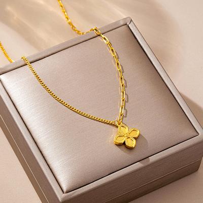 Luxury Pure Gold Real Gold Women's Lucky Flower Flower Clavicle Chain