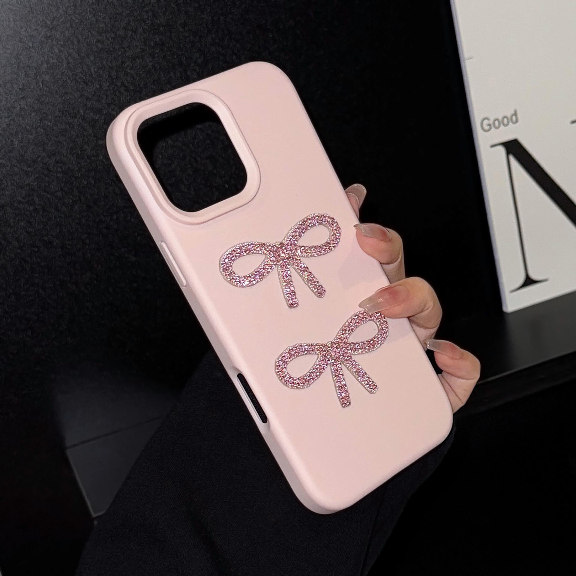 

Трехмерный чехол для мобильного телефона с бантом и блестками 17 Apple 16 Легкая роскошь Iphone14promax Подходит для 13 Высокий класс 11 17promax