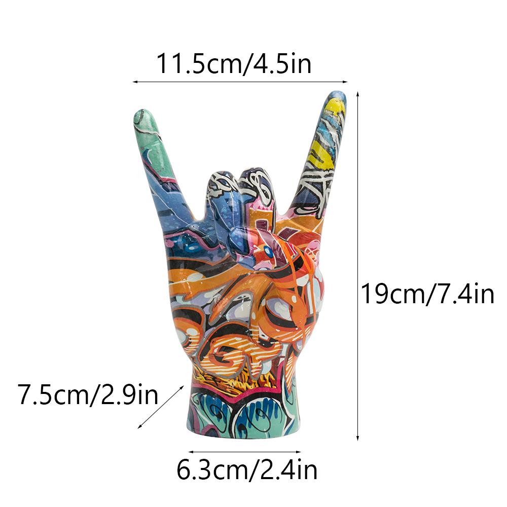 Graffiti Rock On Hand Statue Model Gesture Figurines 20cm Music Band Room Bookshelves Desktop Living Room Decor Modern Art Pop