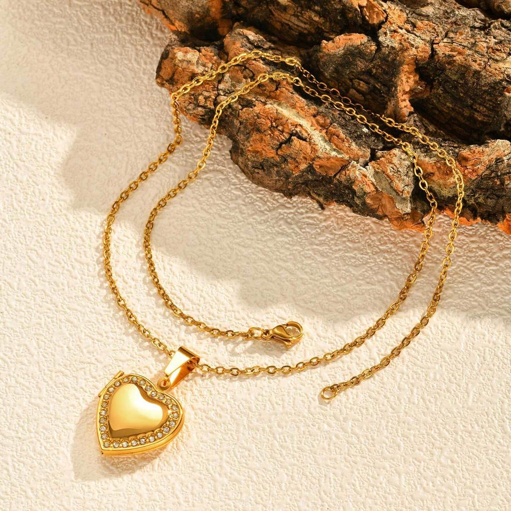 Cubic Zirconia Heart Locket Necklace for Women, Stainless Steel Openable Love Shape Pendant,18k Gold Plated Birthday Gifts