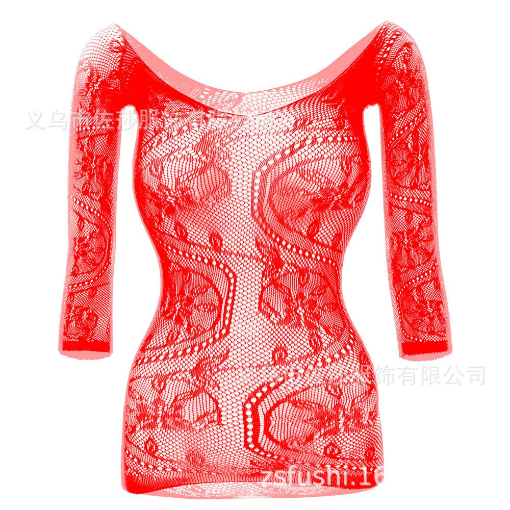 Sex Underwear, Big Dragon Pattern Short Skirt, Hip Skirt, Net Coat Hollowed Out, Sexy Temptation, Sexy Long Sleeves