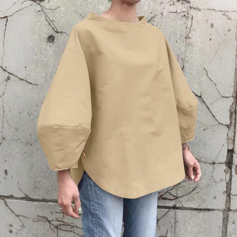 

ZANZEA Жіноча повсякденна блузка з круглим вирізом, однотонна, з довгим рукавом 4XL