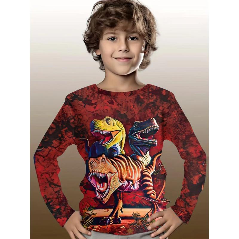 Vêtements pour enfants T-shirt garçon Manches longues Imprimé dinosaure dessin animé 3D Haut
