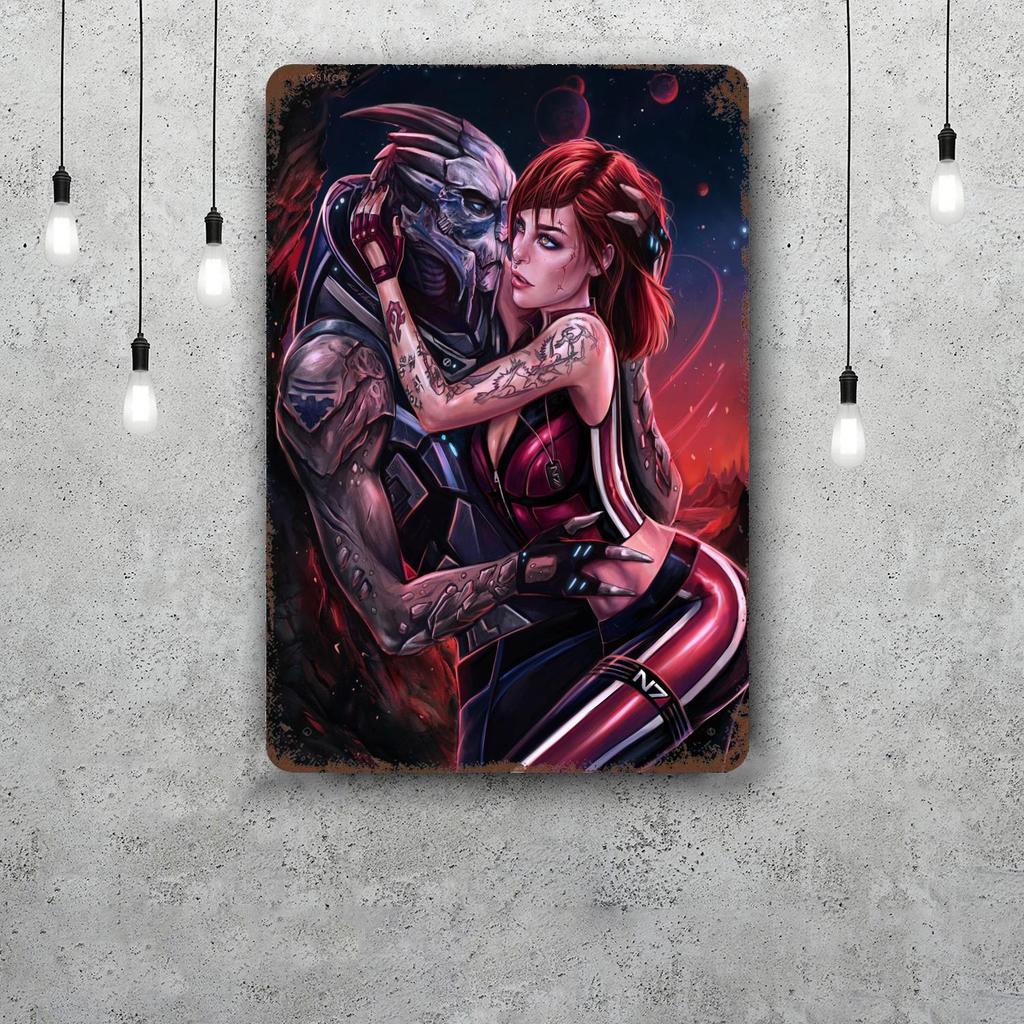 Garrus Close Up Mass Effect Vintage Metal Tin Signs Posters Decor Retro Metal Plaque Wall Art Decor for Garage Bar