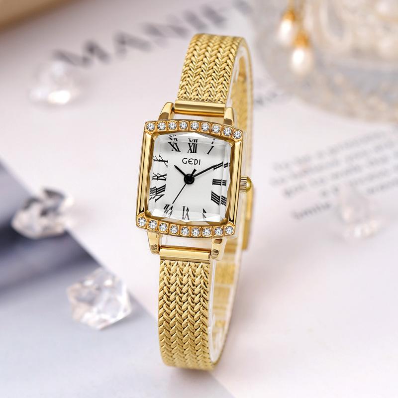 Medieval Wheat Ear Small Gold Watch Women'S Niche High-End Small Square Watch Women'S Retro Waterproof Quartz Watch