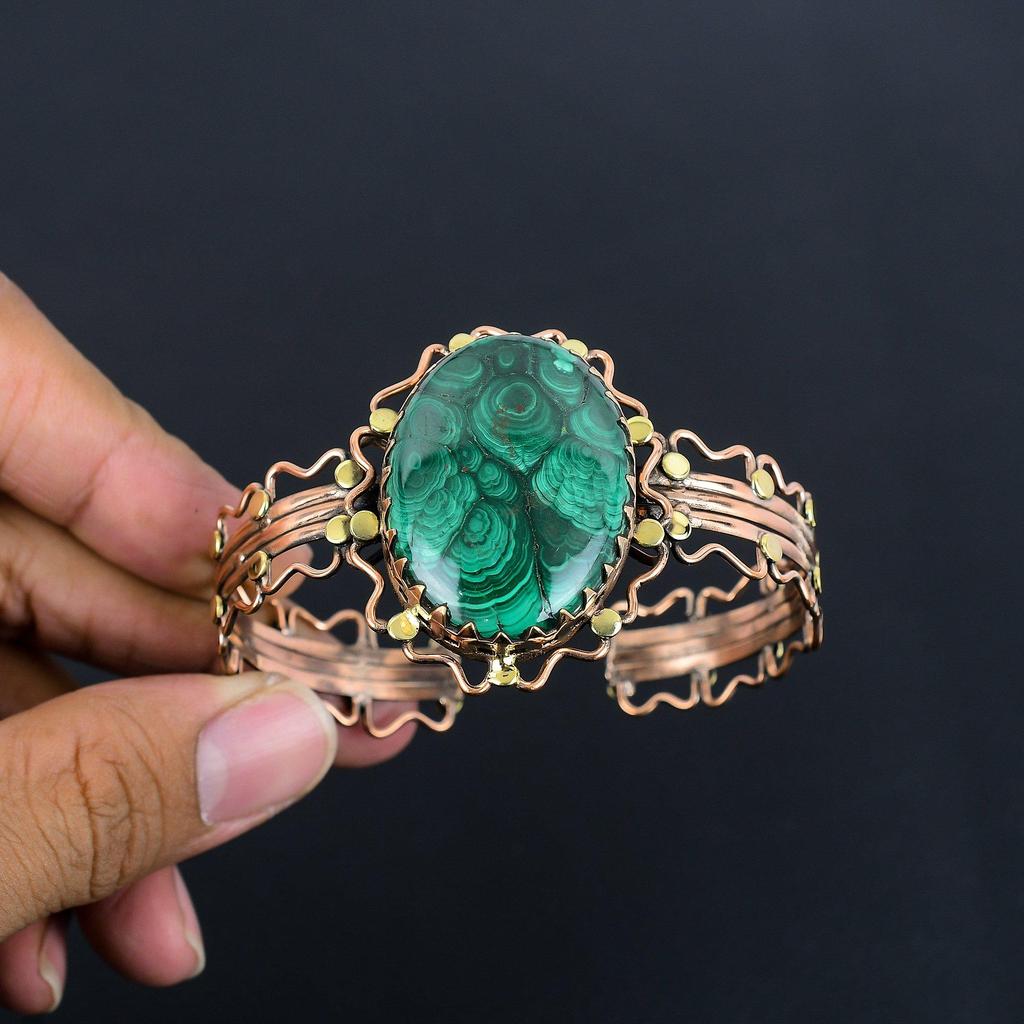 Malachite Bracelet, 999 Copper Wire Wrapped Gemstone Jewelry, Handmade Bracelet For Mother Day