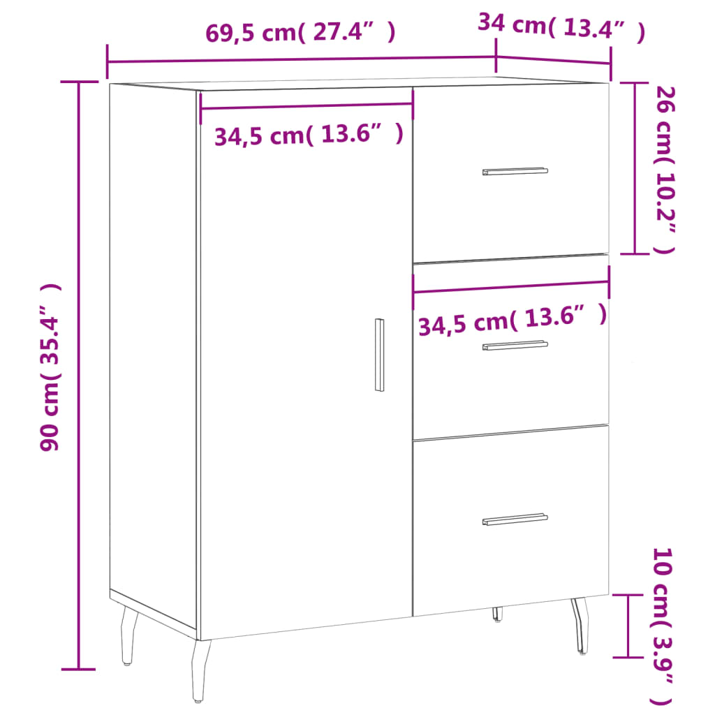 Sideboard Smoked Oak 69.5 x 34 x 90 cm Wood Based Panel