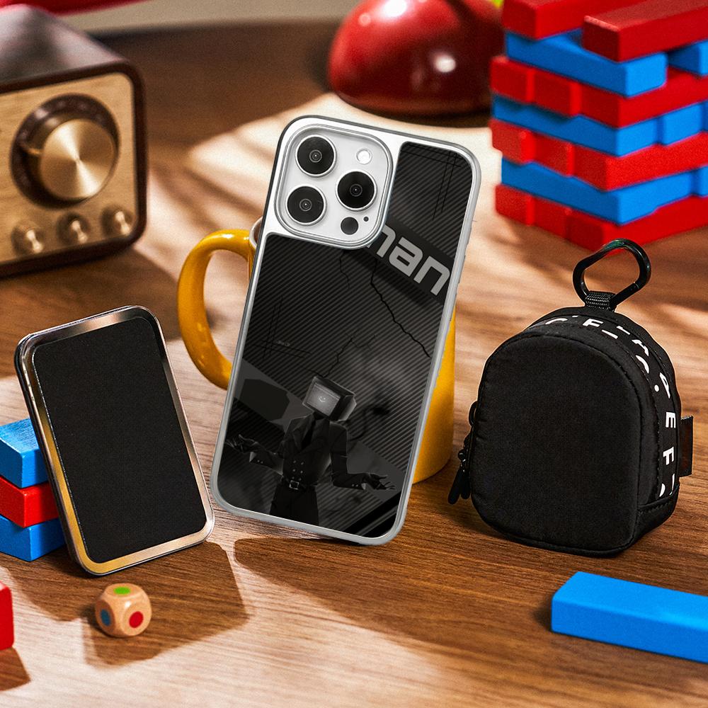 Anime Skibidi TV Hot Poster Pattern Phone Case for iPhone 16 15 14 13 12 11 Pro Max Sheepskin Silver-edged Protective Case